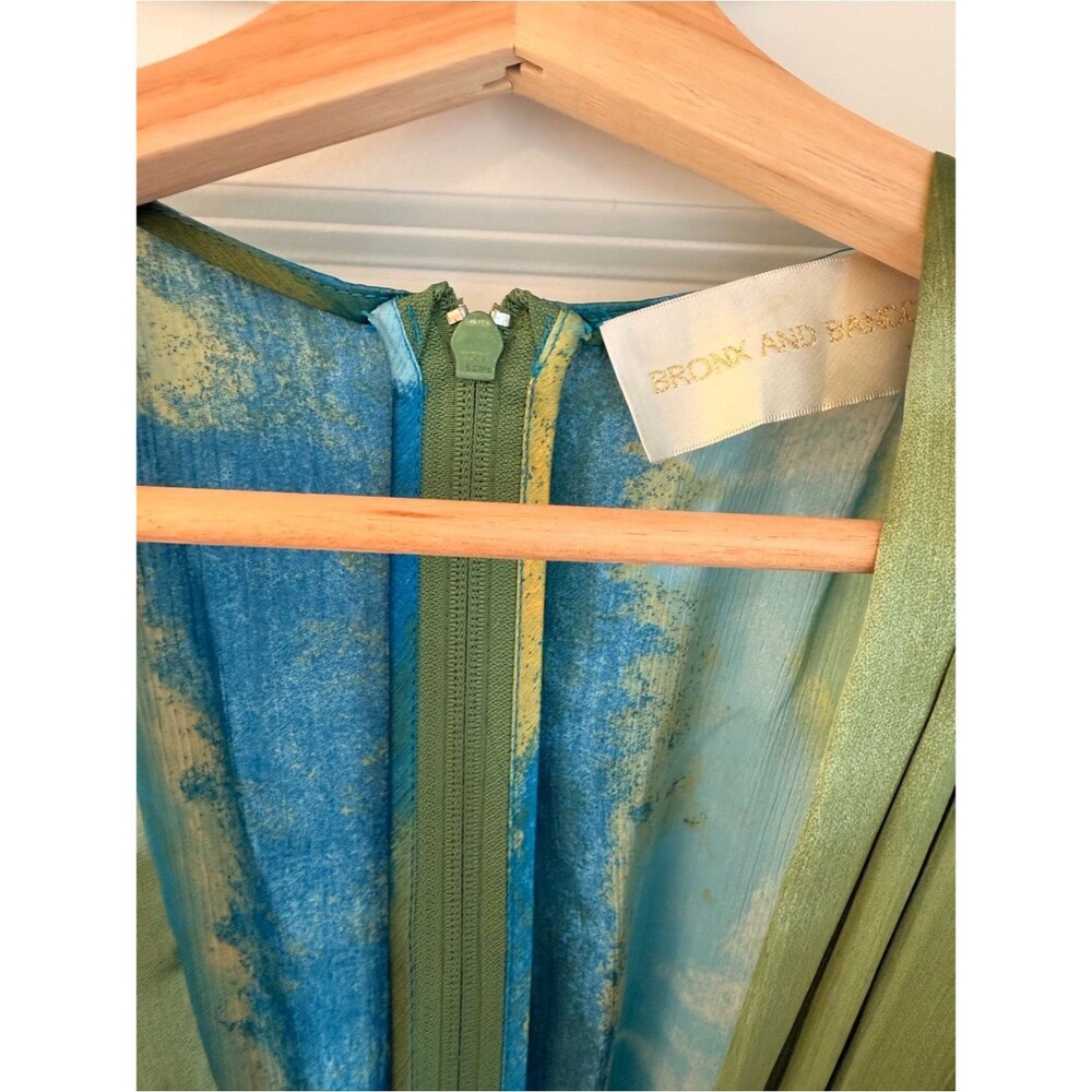 NEW BRONX BANCO Carmen Coastal Gown in Blue & Green ,Plunge Wrap Maxi Dress - Picture 9 of 16